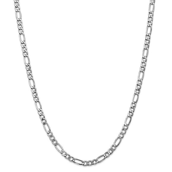 5.35mm, 14k White Gold, Hollow Figaro Chain Necklace, 20 Inch